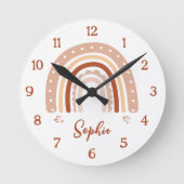 Personalized Boho Rainbow Nursery Wall Clock – Rou Runde Wanduhr (Vorderseite)