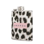 Personalized Bold Black & White Leopard Print  Flachmann (Links)