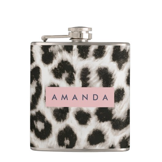 Personalized Bold Black & White Leopard Print  Flachmann (Vorderseite)