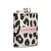 Personalized Bold Black & White Leopard Print  Flachmann (Rechts)