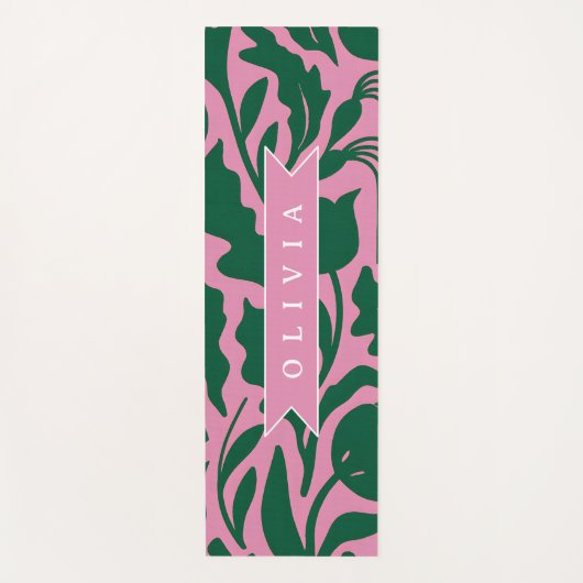 Personalized Bold Pink Botanical Floral Name Gift Yogamatte (Vorderseite)