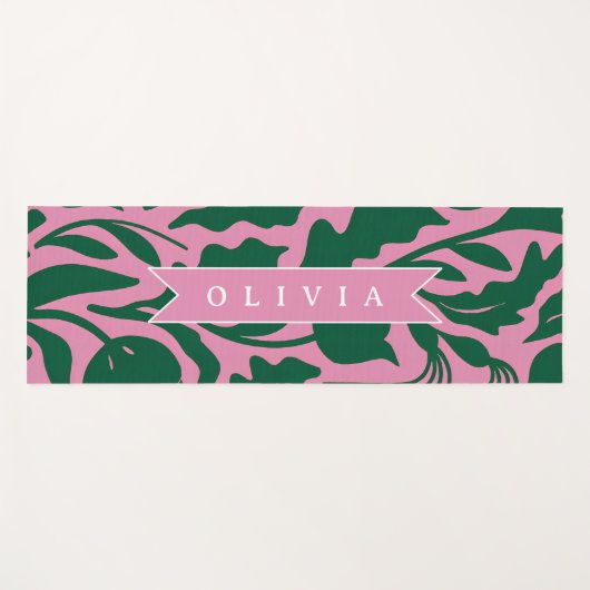 Personalized Bold Pink Botanical Floral Name Gift Yogamatte (Vorderseite (Horizontal))