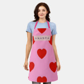 Personalized Bold Red Hearts on Soft Pink Schürze (Getragen)