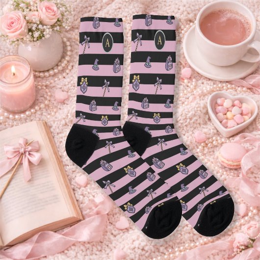 Personalized Book Girl Academy Wizard Black Pink Socken