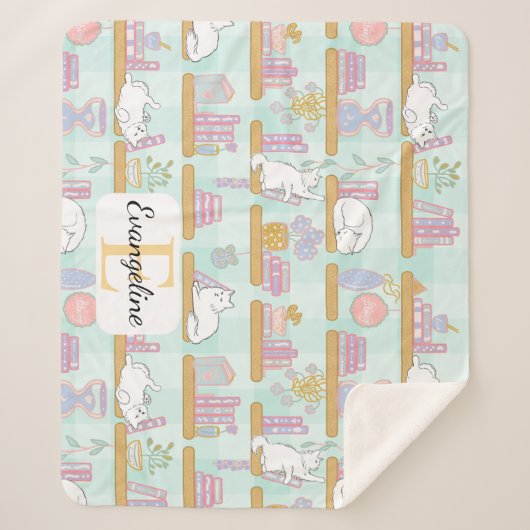 Personalized Bookish Cat Gift Green Pastel Name Sherpadecke (Vorderseite)