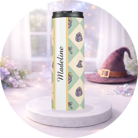 Personalized Bookish Girl Tumbler Wizard Green Thermosbecher