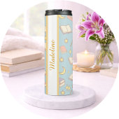 Personalized Bookish Girly Blue Cute Magic Name Thermosbecher