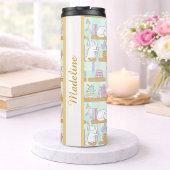 Personalized Bookish Girly Cute Cat Name Green Thermosbecher