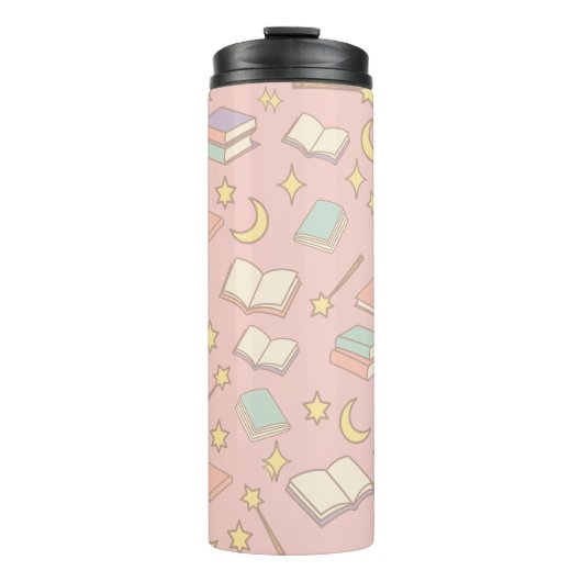 Personalized Bookish Girly Magic Time Pink Name Thermosbecher (Vorderseite)