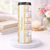 Personalized Bookish Girly Pink Cute Cat Name Thermosbecher