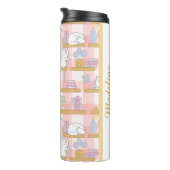 Personalized Bookish Girly Pink Cute Cat Name Thermosbecher (Nach rechts gedreht)