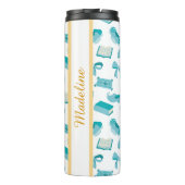 Personalized Bookish Girly Teal Cute Bow Name  Thermosbecher (Rückseite)