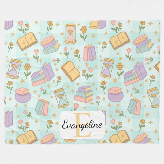 Personalized Bookish Magic Pastel Girl Name Green Fleecedecke (Vorderseite (Horizontal))
