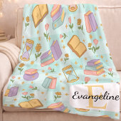 Personalized Bookish Magic Pastel Girl Name Green Fleecedecke