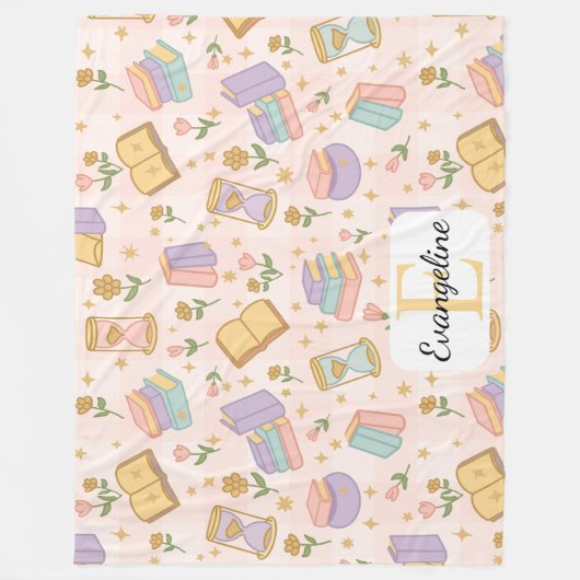 Personalized Bookish Magic Pink Pastel Girly Name Fleecedecke (Vorderseite)
