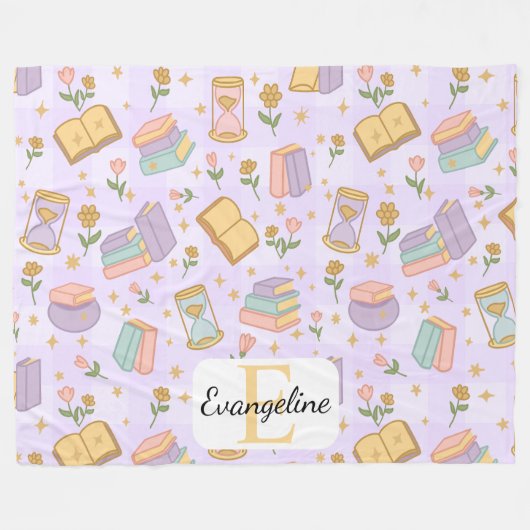 Personalized Bookish Magic Purple Pastel Girly Fleecedecke (Vorderseite (Horizontal))