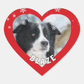 Personalized Border Collie Christmas Dog Pet Photo Herz-Aufkleber (Vorderseite)
