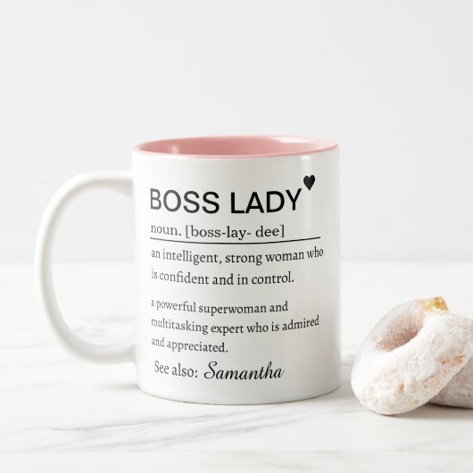 Personalized Boss Lady Definition Zweifarbige Tasse (Mit Donut)