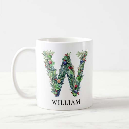 Personalized Botanical Christmas Monogram Letter W Kaffeetasse (Links)