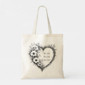 Personalized Botanical Heart Sketch Tote Tragetasche (Rückseite)