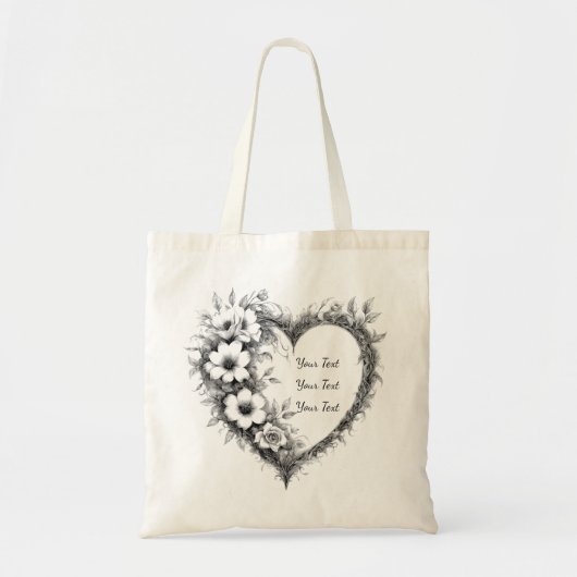 Personalized Botanical Heart Sketch Tote Tragetasche (Vorne)
