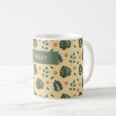 Personalized Botanical Name Cream and Sage Green Kaffeetasse (VorderseiteRechts)