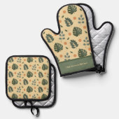 Personalized Botanical Name Cream and Sage Green Ofenhandschuh & Topflappen-Set (Vorderseite/Rückseite)