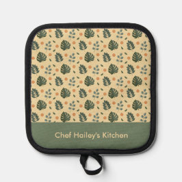 Personalized Botanical Name Cream and Sage Green Topflappen