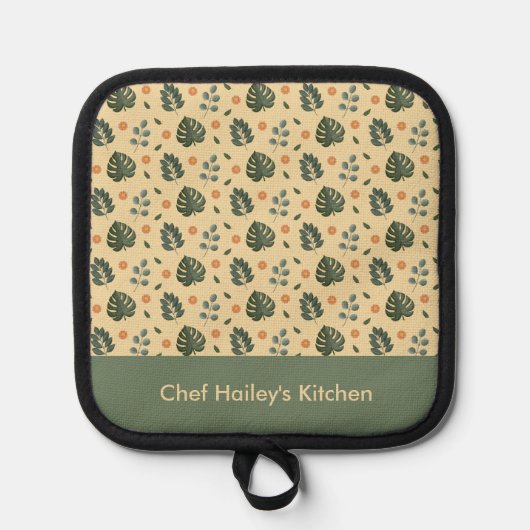 Personalized Botanical Name Cream and Sage Green Topflappen (Vorderseite)