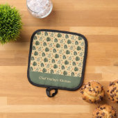 Personalized Botanical Name Cream and Sage Green Topflappen (Oben Unten)