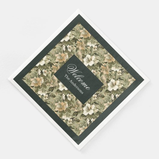 Personalized Botanical Napkins Lux Gold Accent Serviette (Ecke)
