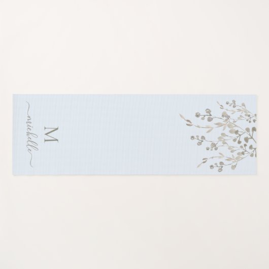 Personalized Botanical Watercolor Monogram Blue Yogamatte (Vorderseite (Horizontal))