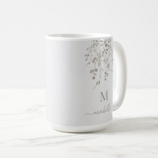 Personalized Botanical Watercolor Monogram Gray Kaffeetasse (VorderseiteRechts)