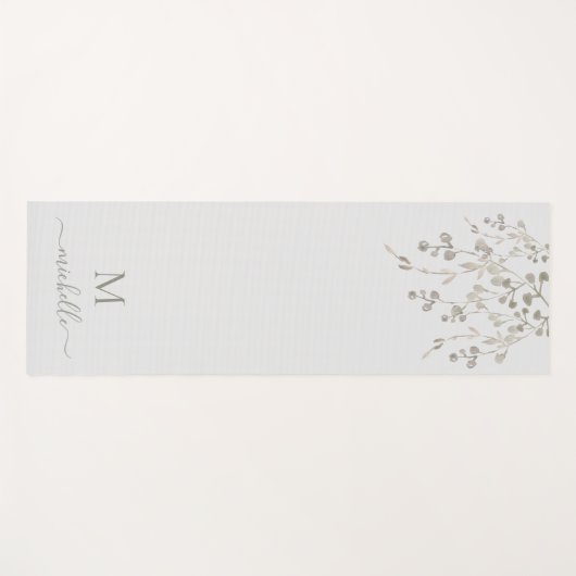 Personalized Botanical Watercolor Monogram Gray Yogamatte (Vorderseite (Horizontal))