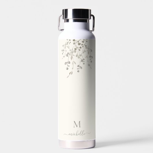 Personalized Botanical Watercolor Monogram Ivory Trinkflasche (Vorne)
