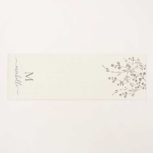 Personalized Botanical Watercolor Monogram Ivory Yogamatte (Vorderseite (Horizontal))