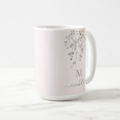 Personalized Botanical Watercolor Monogram Pink Kaffeetasse (VorderseiteRechts)
