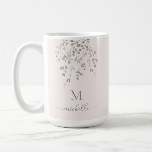 Personalized Botanical Watercolor Monogram Pink Kaffeetasse (Links)