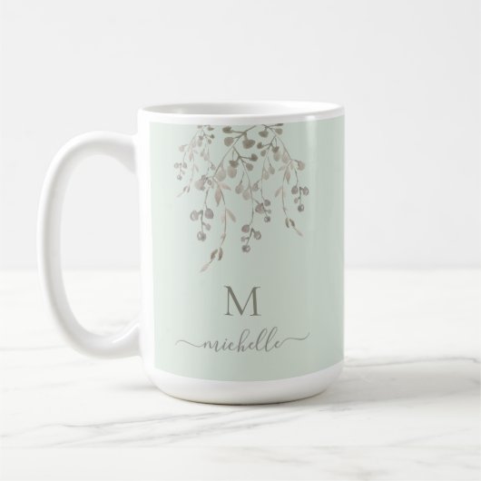 Personalized Botanical Watercolor Monogram Sage Kaffeetasse (Links)