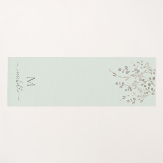 Personalized Botanical Watercolor Monogram Sage Yogamatte (Vorderseite (Horizontal))