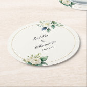 Personalized Botanical White Floral Wedding Runder Pappuntersetzer (Angewinkelt)