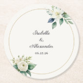 Personalized Botanical White Floral Wedding Runder Pappuntersetzer (Vorderseite)