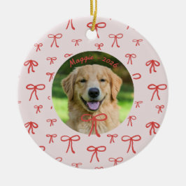 Personalized Bow Pattern Pet Photo Ornament 