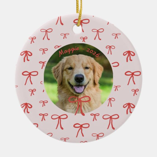Personalized Bow Pattern Pet Photo Ornament  (Vorne)