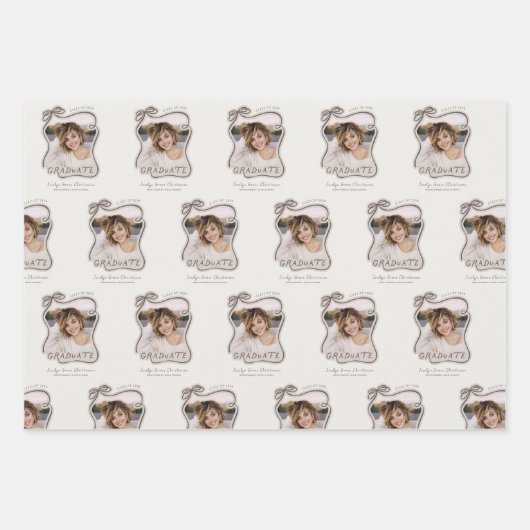 Personalized Bow Wavy Frame Photo Graduation Geschenkpapier Set (Vorderseite)
