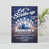 Personalized Bowling Let's Strike Up birthday Einladung (Stehend Vorderseite)