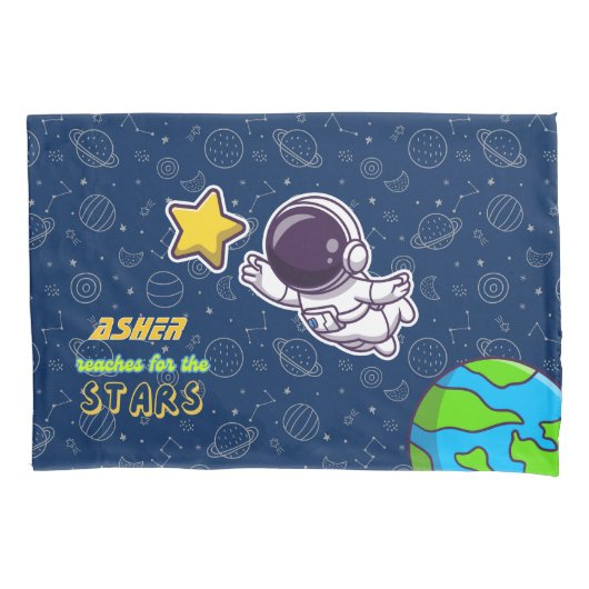 Personalized Boy Astronaut, Star & Space Explorer Kissenbezug (Vorderseite-Links)