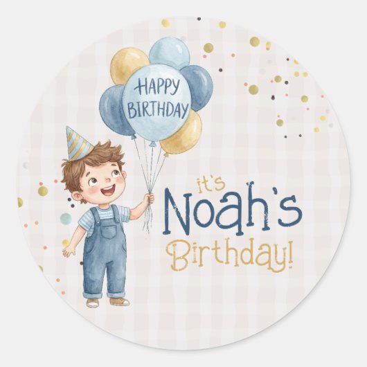 Personalized Boy Birthday Party Sticker (Vorderseite)
