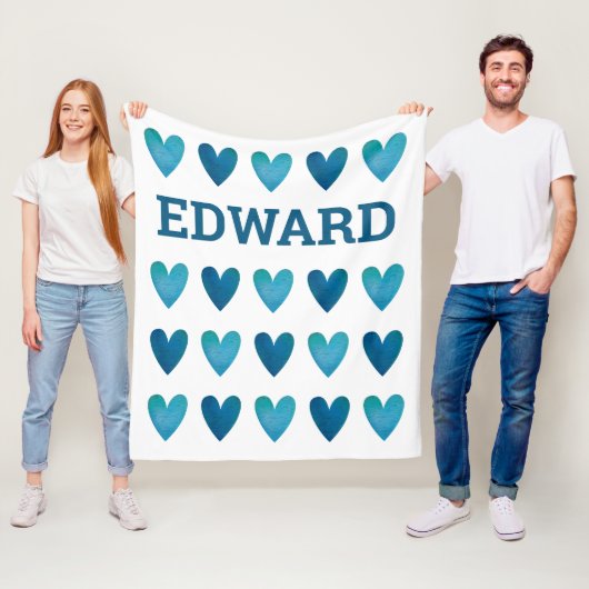 Personalized Boy Blue Hearts Valentines Day Fleecedecke (Beispiel)