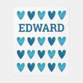 Personalized Boy Blue Hearts Valentines Day Fleecedecke (Vorderseite)